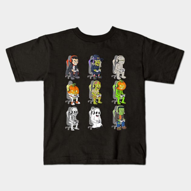 Gamer Halloween Skeleton Vampire Gaming Kids T-Shirt by lunacreat